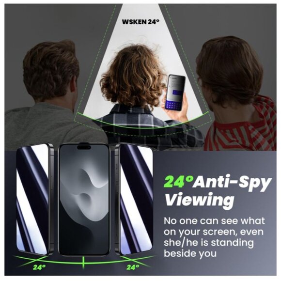 NEW WSKEN for iPhone 15 Pro Max Privacy Screen Protector, 2 PACK! - Picture 6 of 7